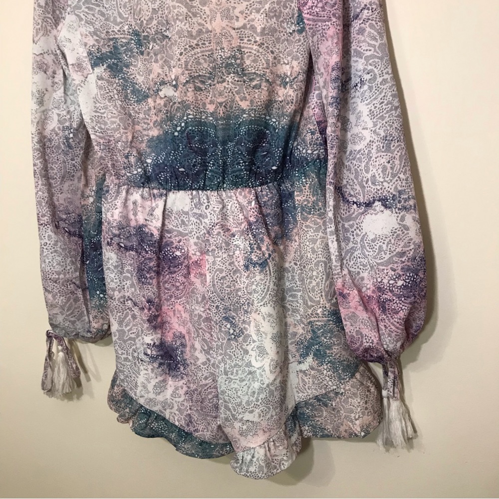 Free the Roses Pastel Lace Romper Long Sleeve Tassels Polyester Purple Small - Picture 6 of 11